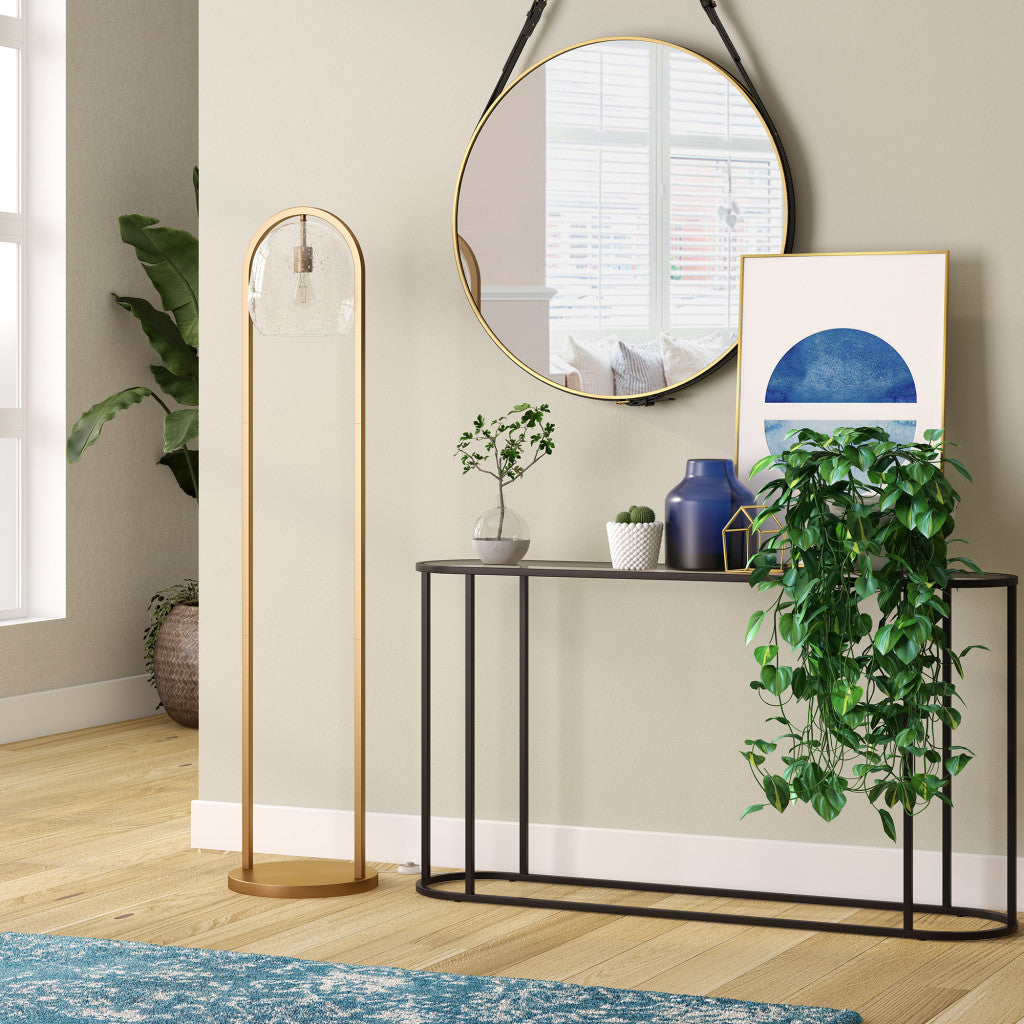 65" Brass Column Floor Lamp With Clear Seeded Glass Globe Shade-5