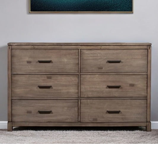 60" Gray Solid Wood Six Drawer Double Dresser-0