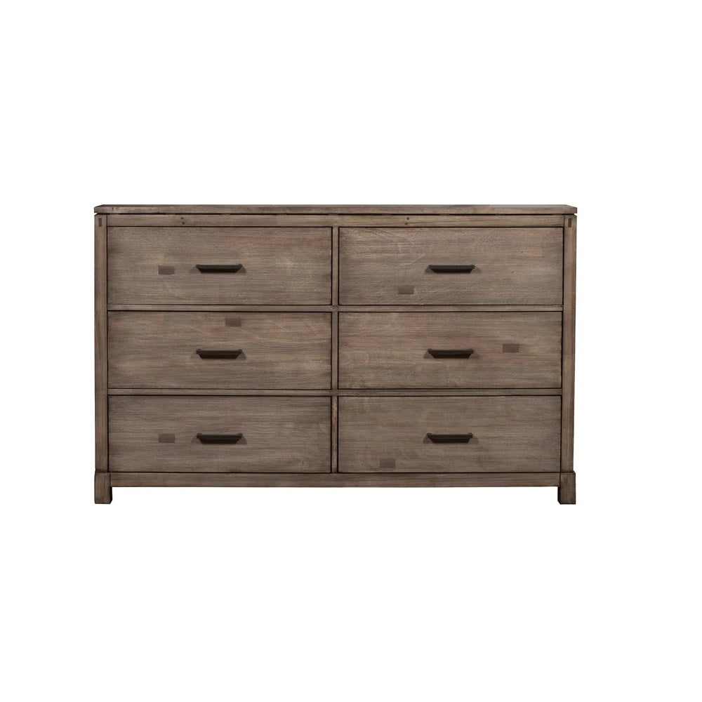 60" Gray Solid Wood Six Drawer Double Dresser-1