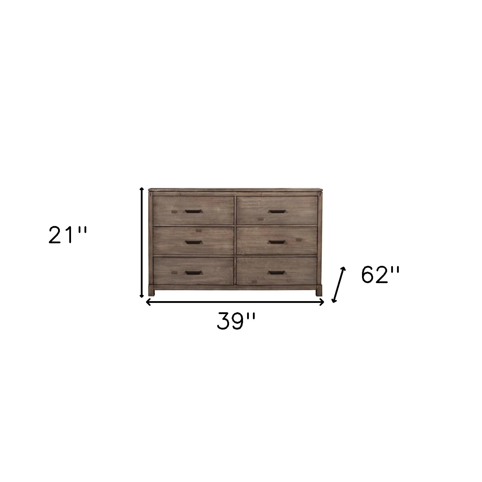 60" Gray Solid Wood Six Drawer Double Dresser-3
