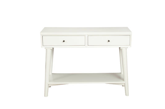 42" White Solid Wood Console Table With Shelves And Drawers-0