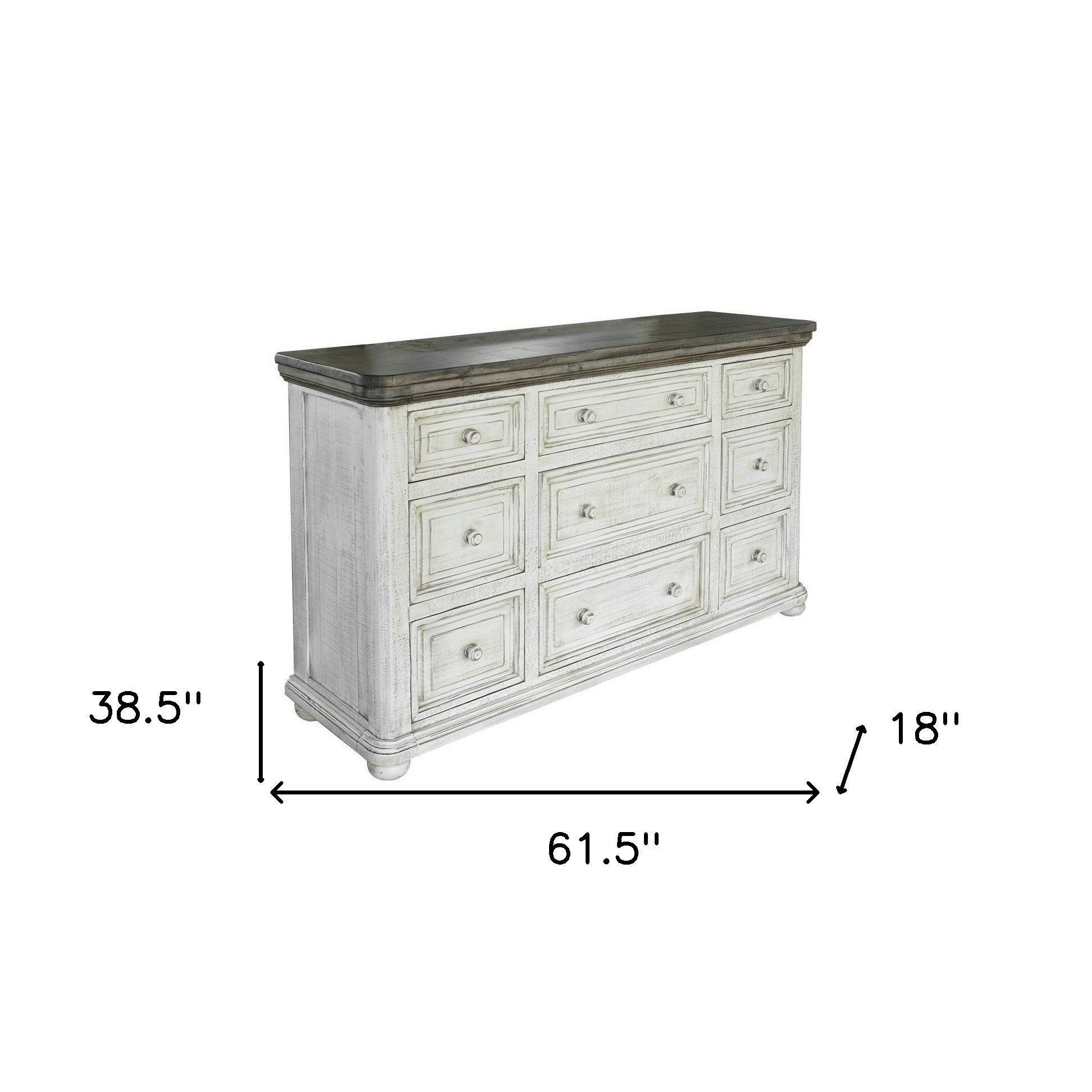 62" Gray and Ivory Solid Wood Nine Drawer Triple Dresser-4