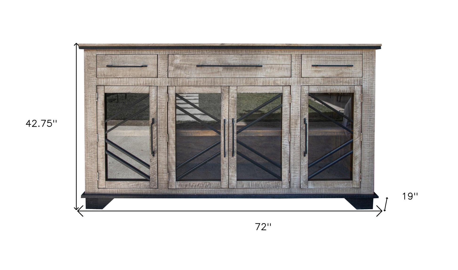 72" Brown Solid and Manufactured Wood Distressed Credenza-4