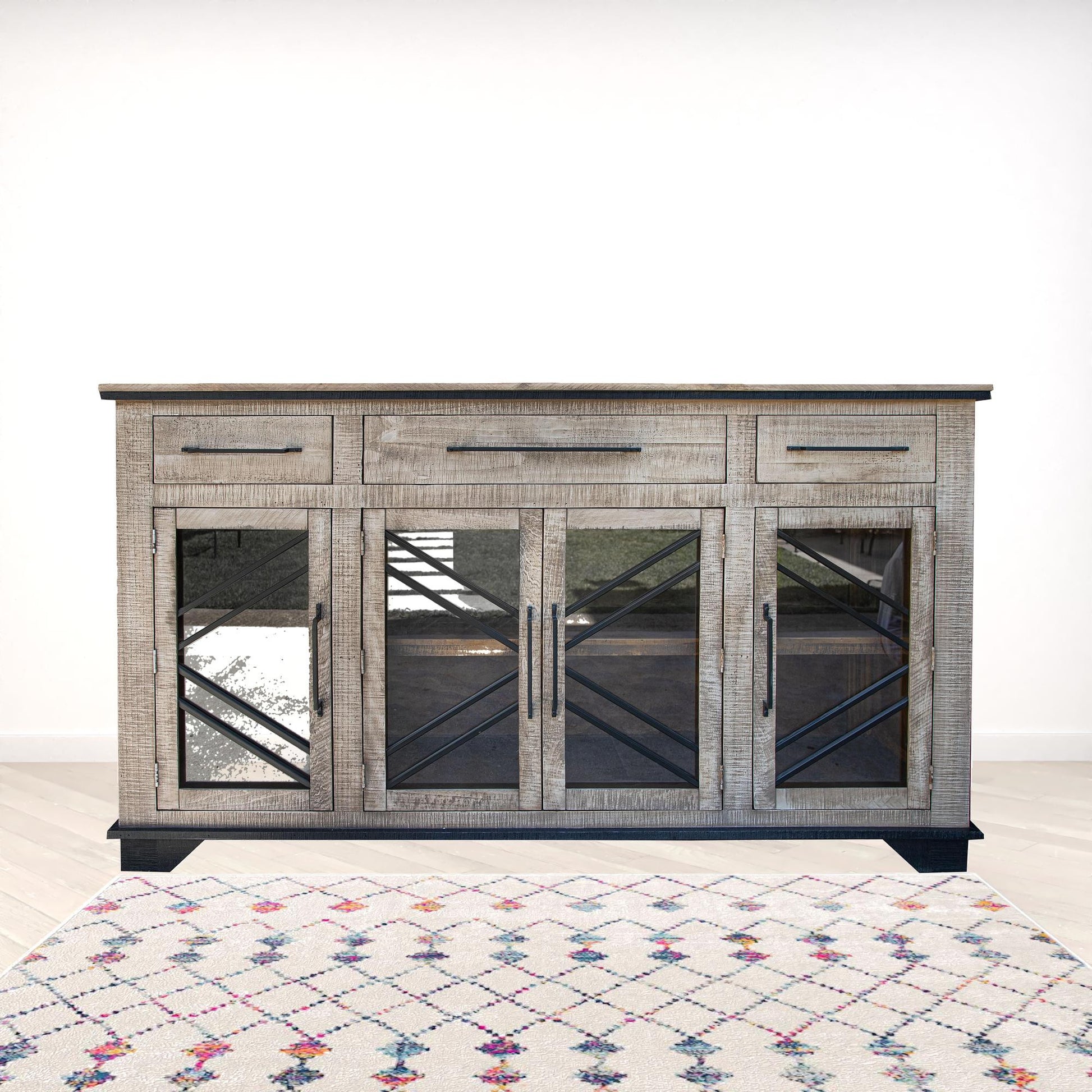 72" Brown Solid and Manufactured Wood Distressed Credenza-2