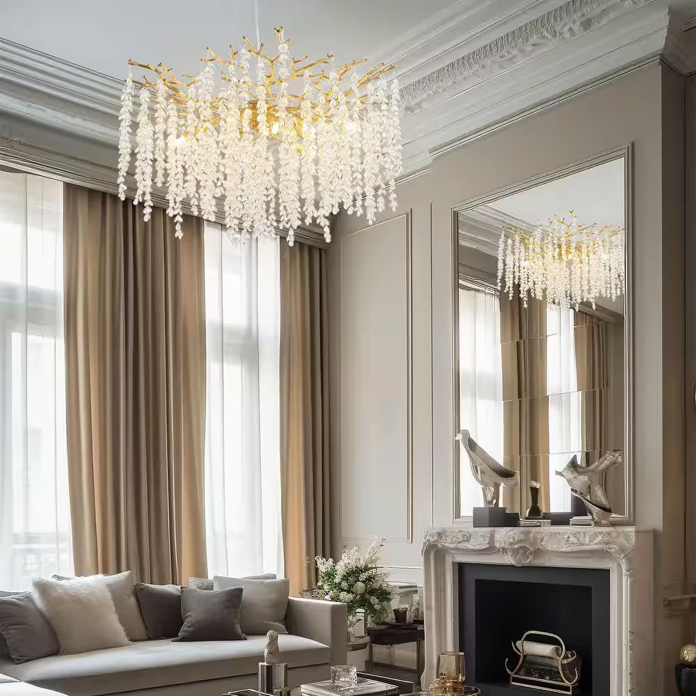 Modern Chandelier 30 In. 10-Lights Luxury Gold Chandelier for Dining Room, Foyer, Living Room,Crystal Chandelier