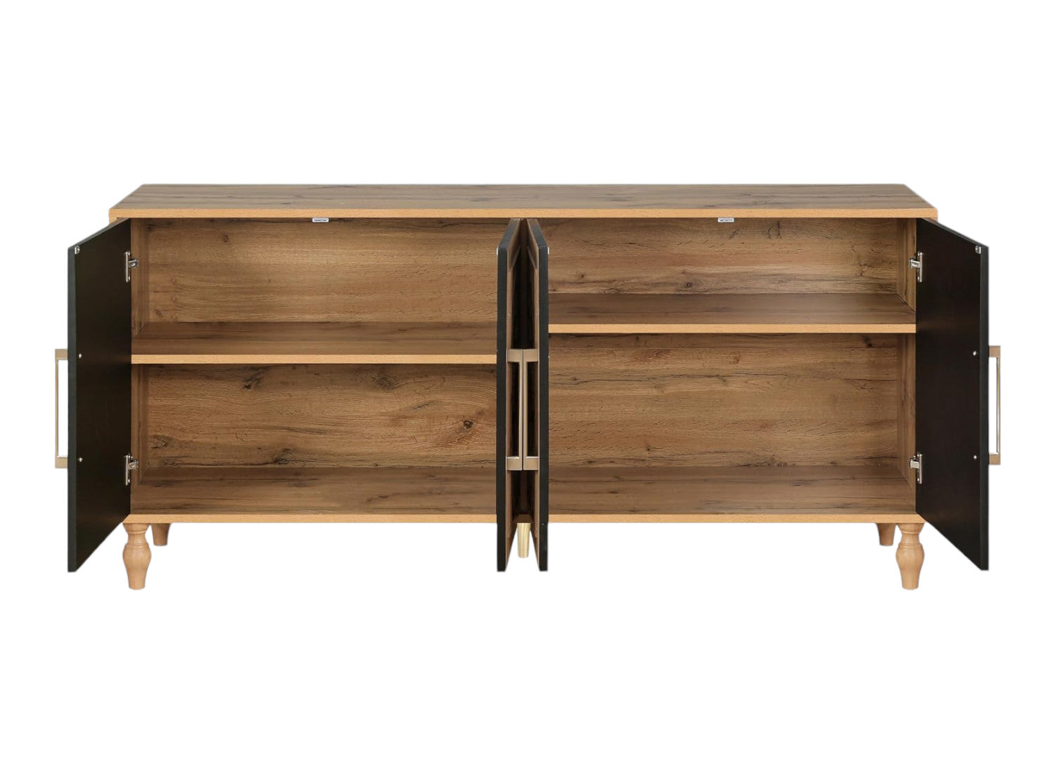 68" Natural Distressed Carved Geometric Sideboard with Four Doors-3