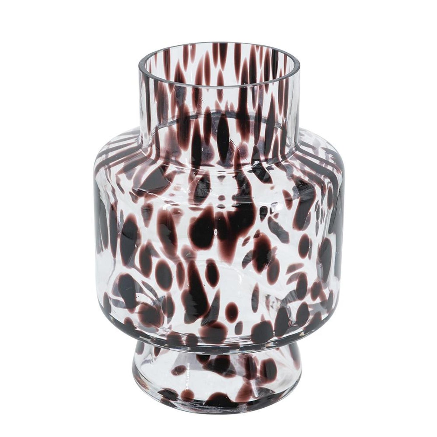 Clear Burgundy and Black Abstract Cylinder Glass Table Vase