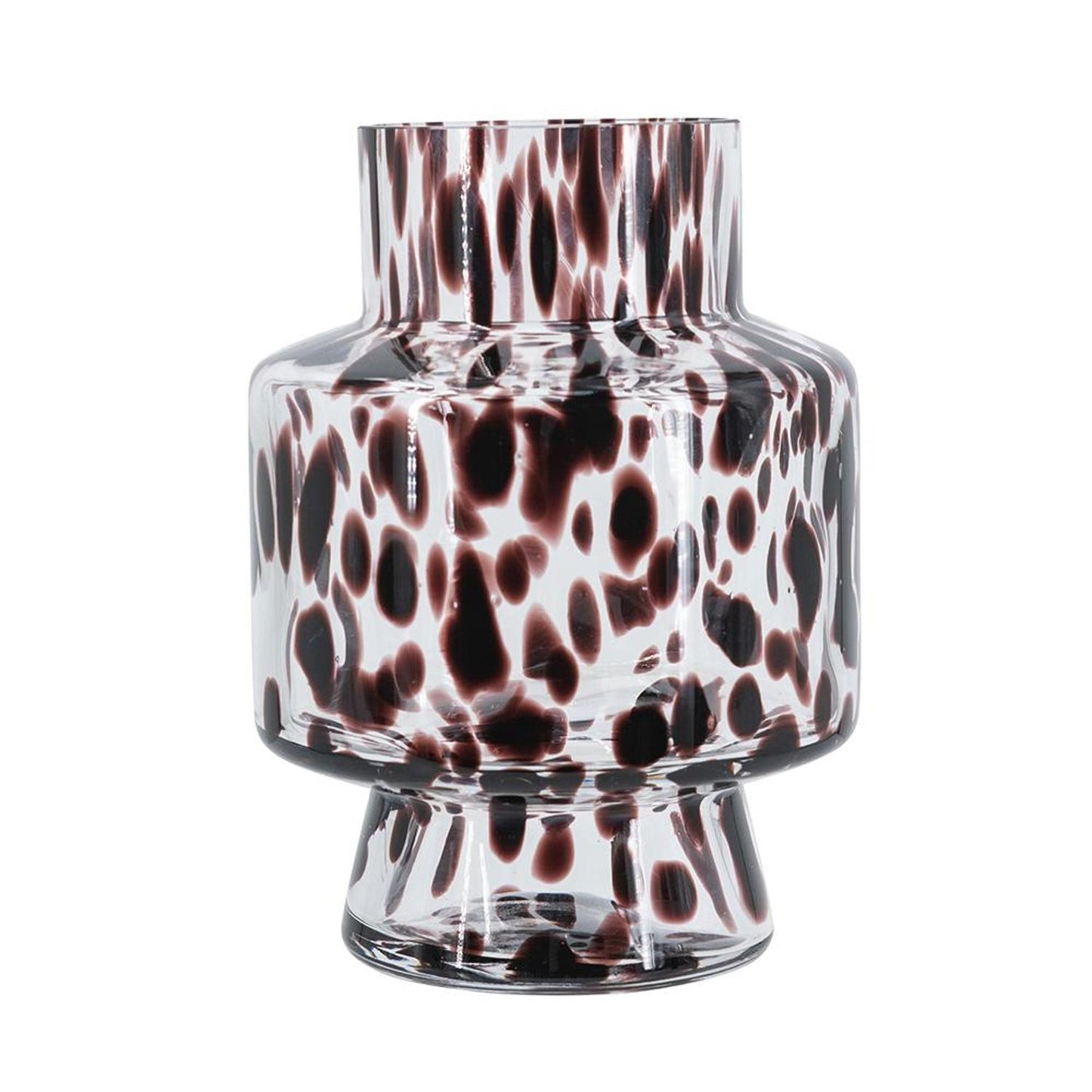 Clear Burgundy and Black Abstract Cylinder Glass Table Vase