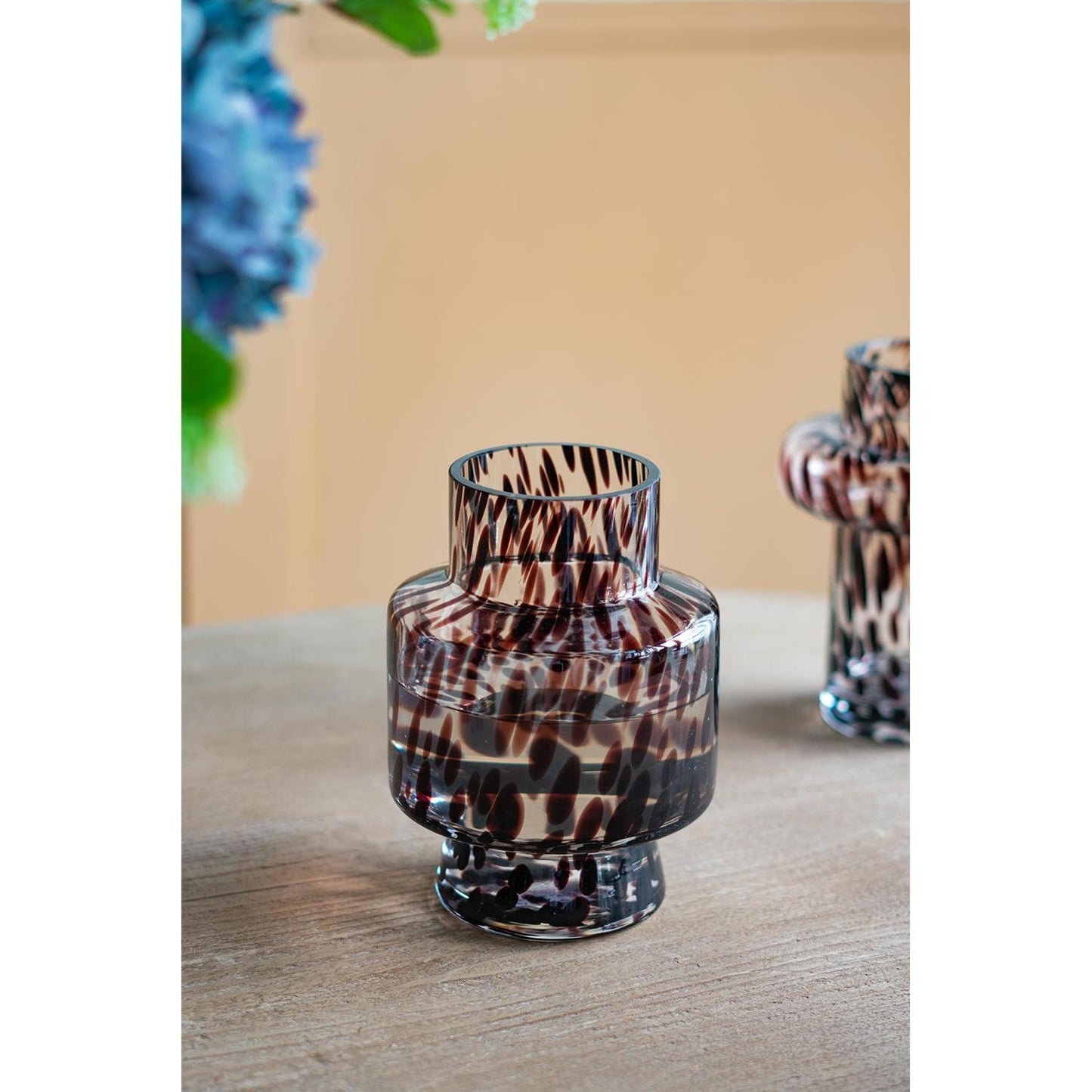 Clear Burgundy and Black Abstract Cylinder Glass Table Vase