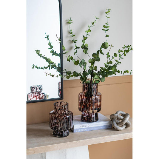 Clear Burgundy and Black Abstract Cylinder Glass Table Vase