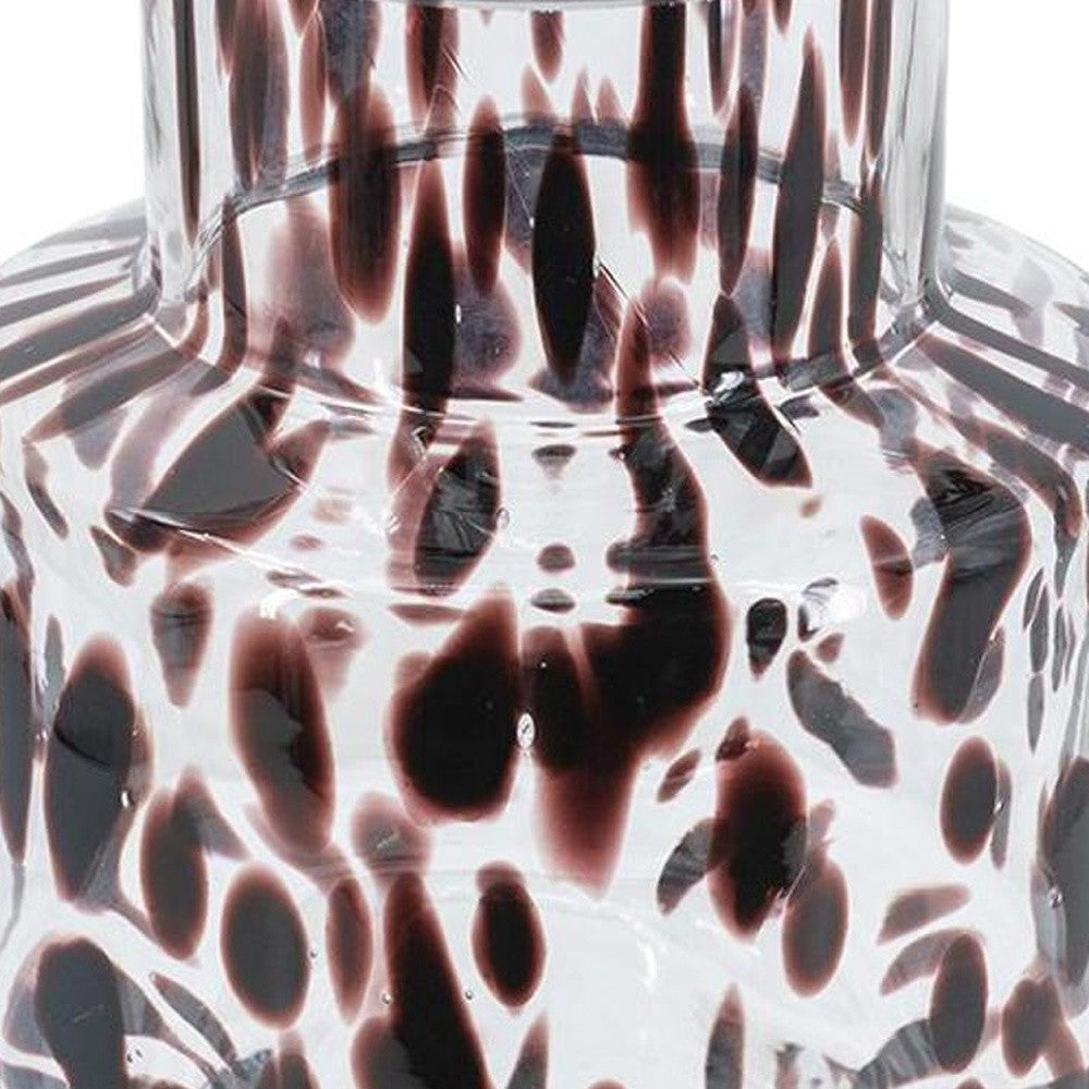 Clear Burgundy and Black Abstract Cylinder Glass Table Vase