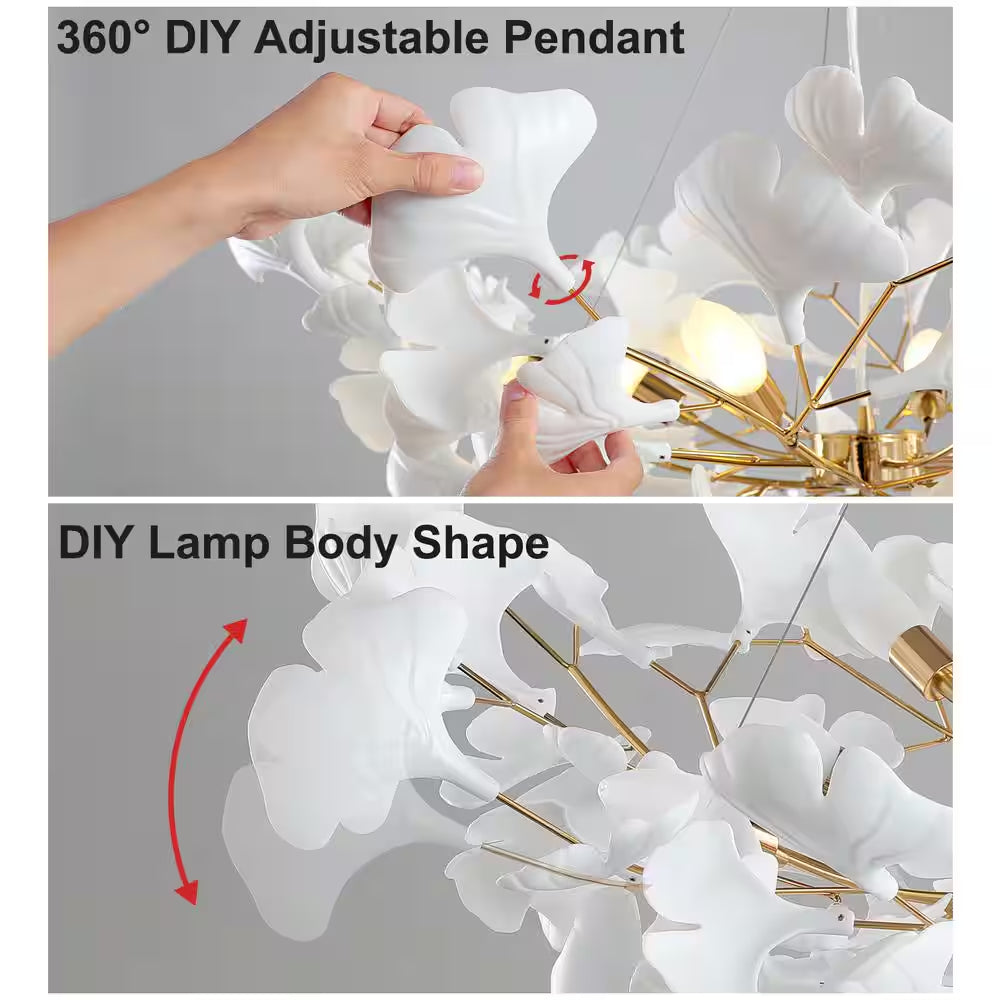 6 Light Gold Chandelier, Luxury Ginkgo Branch Chandelier for Living Room, Dining Room, Foyer, Kitchen Island-L31 In.