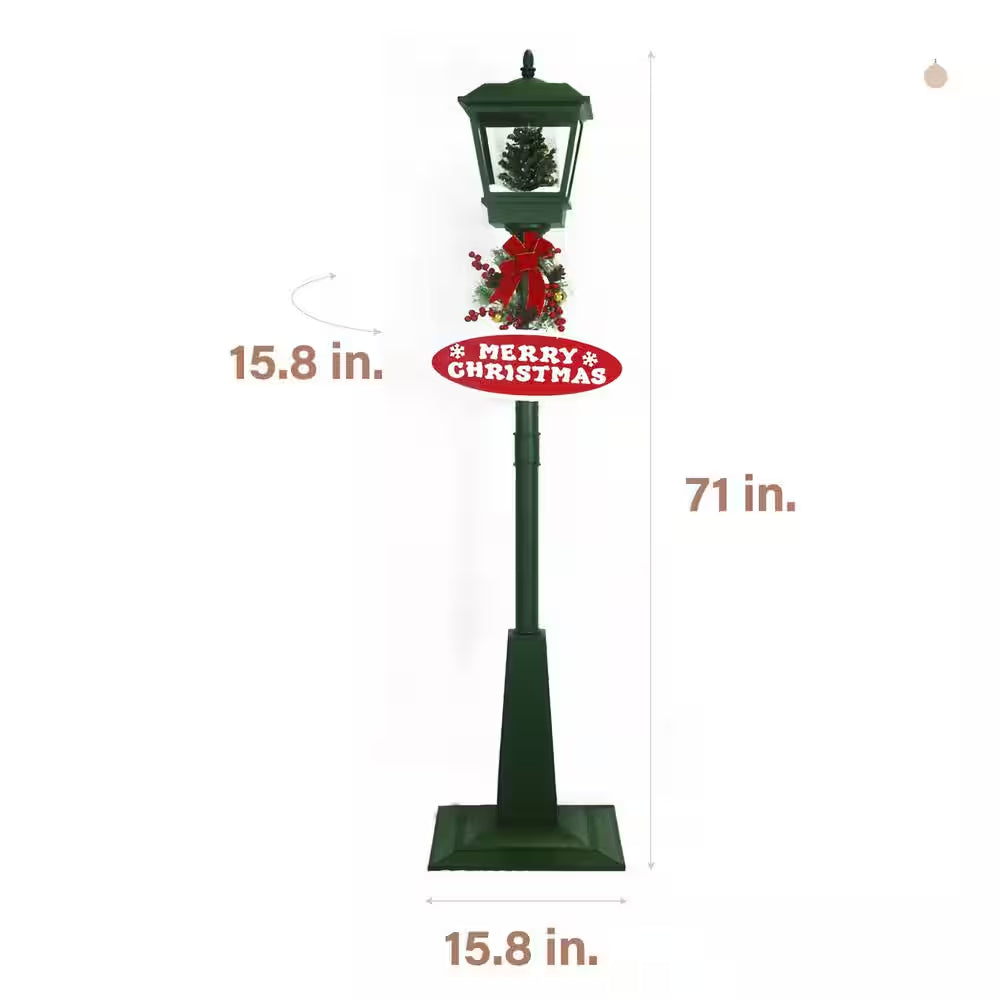 71 In. Green Christmas Square Street Lamp with Christmas Tree and Music