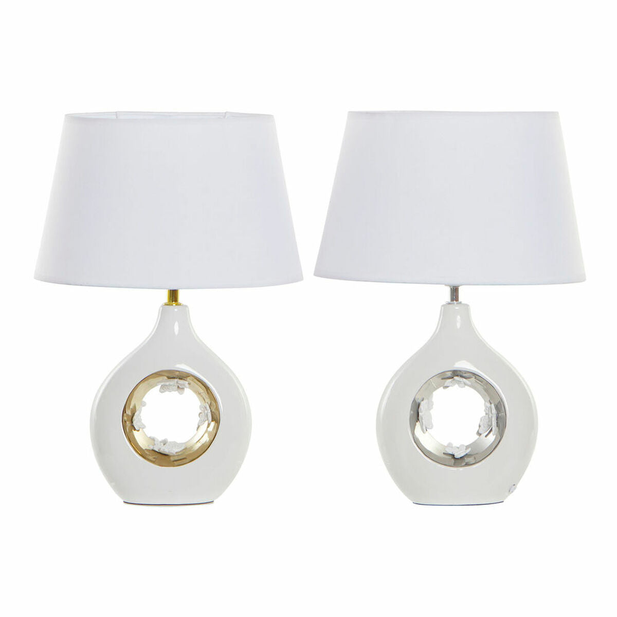Desk lamp DKD Home Decor White Silver Polyester Porcelain 220 V Golden 50 W (2 pcs) (31 x 21 x 45 cm)-0