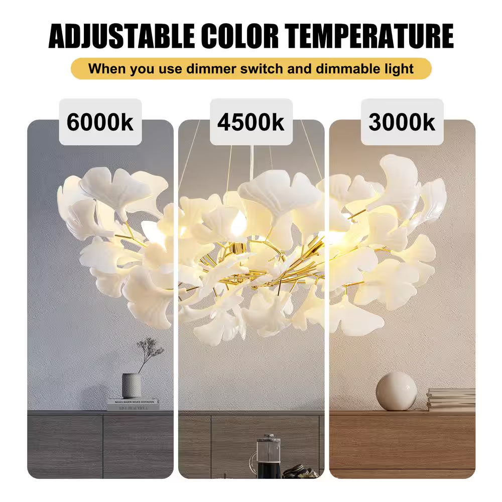 6 Light Gold Chandelier, Luxury Ginkgo Branch Chandelier for Living Room, Dining Room, Foyer, Kitchen Island-L31 In.