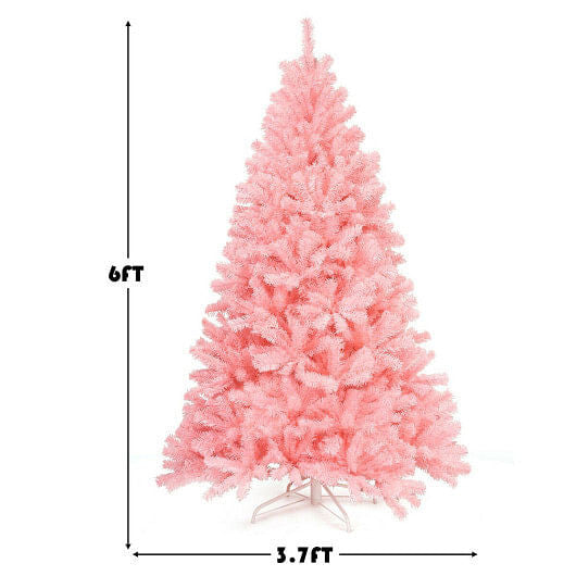 6 Feet Pink Artificial Hinged Spruce Full Christmas Tree