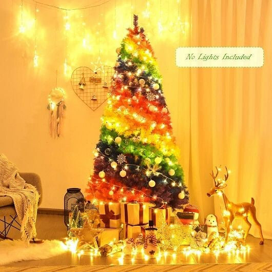 7 Feet Artificial Hinged Traditional Christmas Tree with Metal Stand-4