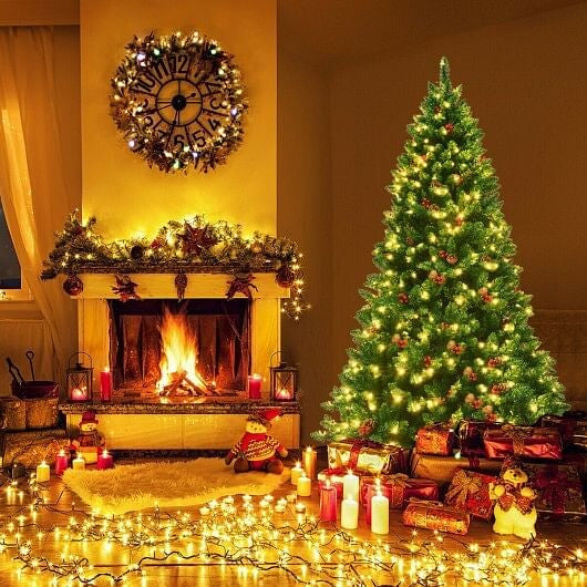 6.5 Feet Pre-lit Hinged Christmas Tree with LED Lights-1