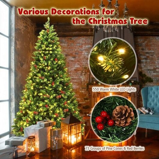 7.5 Feet Pre-lit Hinged Christmas Tree with 550 LED Lights