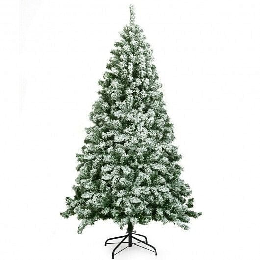 6 Feet Snow Flocked Artificial Christmas Tree Hinged with 928 Tips-0