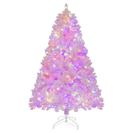 6 FT Flocked Artificial Xmas Tree Hinged with 350 LED Lights-2