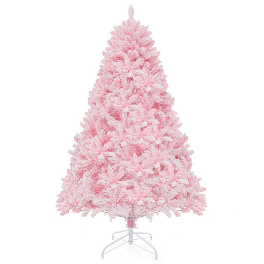 6 FT Flocked Artificial Xmas Tree Hinged with 350 LED Lights-4