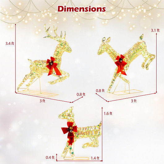 3-Piece Lighted Christmas Reindeer Family with LED Lights and Bows-4