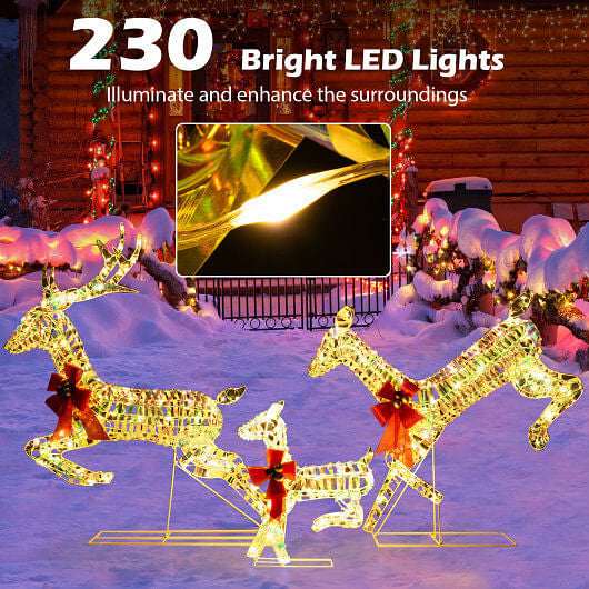3-Piece Lighted Christmas Reindeer Family with LED Lights and Bows-2