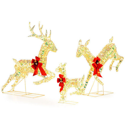 3-Piece Lighted Christmas Reindeer Family with LED Lights and Bows-0