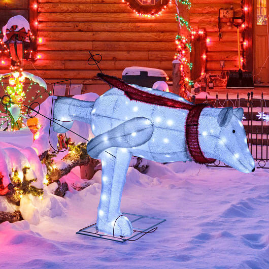 4.5 Feet Christmas Skiing Polar Bear with LED Lights and Ground Stakes