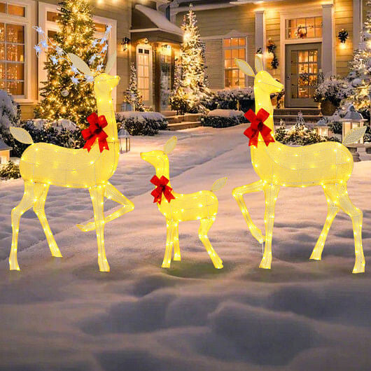 3 Pieces Family Deer Set with LED Lights with Flashing Lights