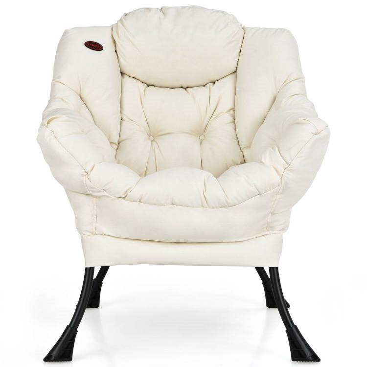 Contemporary Cushioned Accent Chair with Side Pocket in Beige