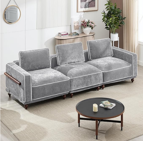 Modular Sectional U-Shaped Couch with 2 Movable Ottoman Chenille Black