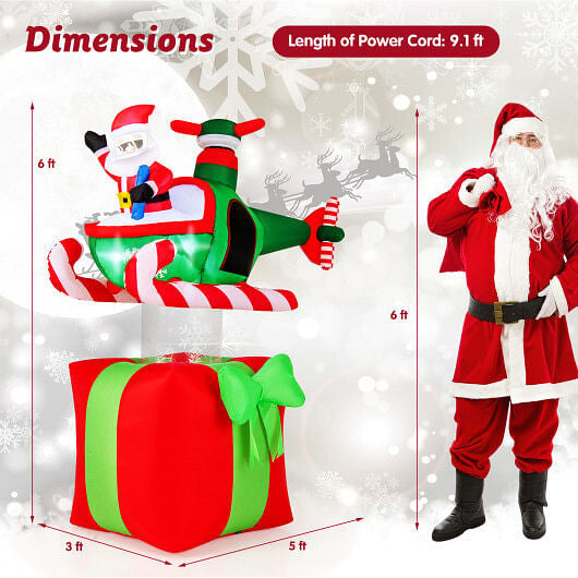 6 Feet Christmas Inflatables Blowup Santa Flying Airplane with with 3 LED Lights and Built-In Blower-2