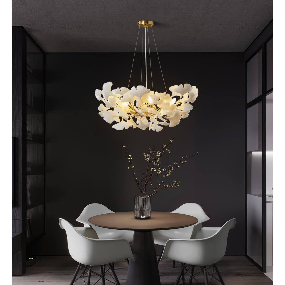 6 Light Gold Chandelier, Luxury Ginkgo Branch Chandelier for Living Room, Dining Room, Foyer, Kitchen Island-L31 In.