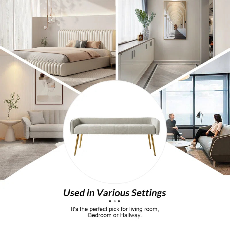 Millbury Polyester Upholstered Bench with Metal Leg