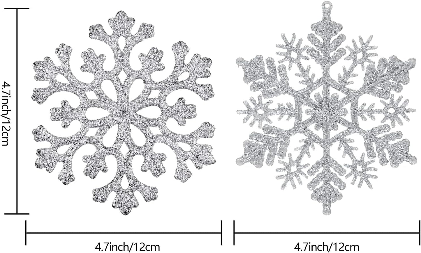 30PCS Christmas Glitter Snowflake Ornaments Plastic Snowflakes Ornaments-Xmas Tree Decorations,4.7-Inch(Silver)