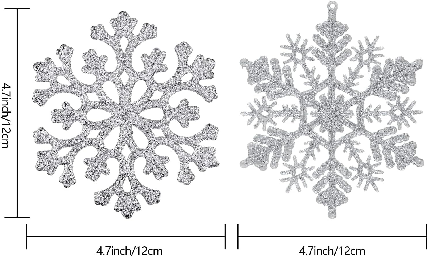 30PCS Christmas Glitter Snowflake Ornaments Plastic Snowflakes Ornaments-Xmas Tree Decorations,4.7-Inch(Silver)