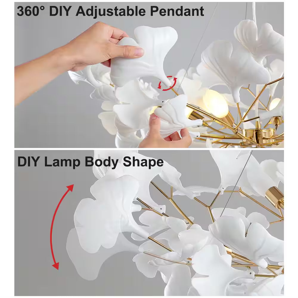 6 Light Gold Chandelier, Luxury Ginkgo Branch Chandelier for Living Room, Dining Room, Foyer, Kitchen Island-L31 In.