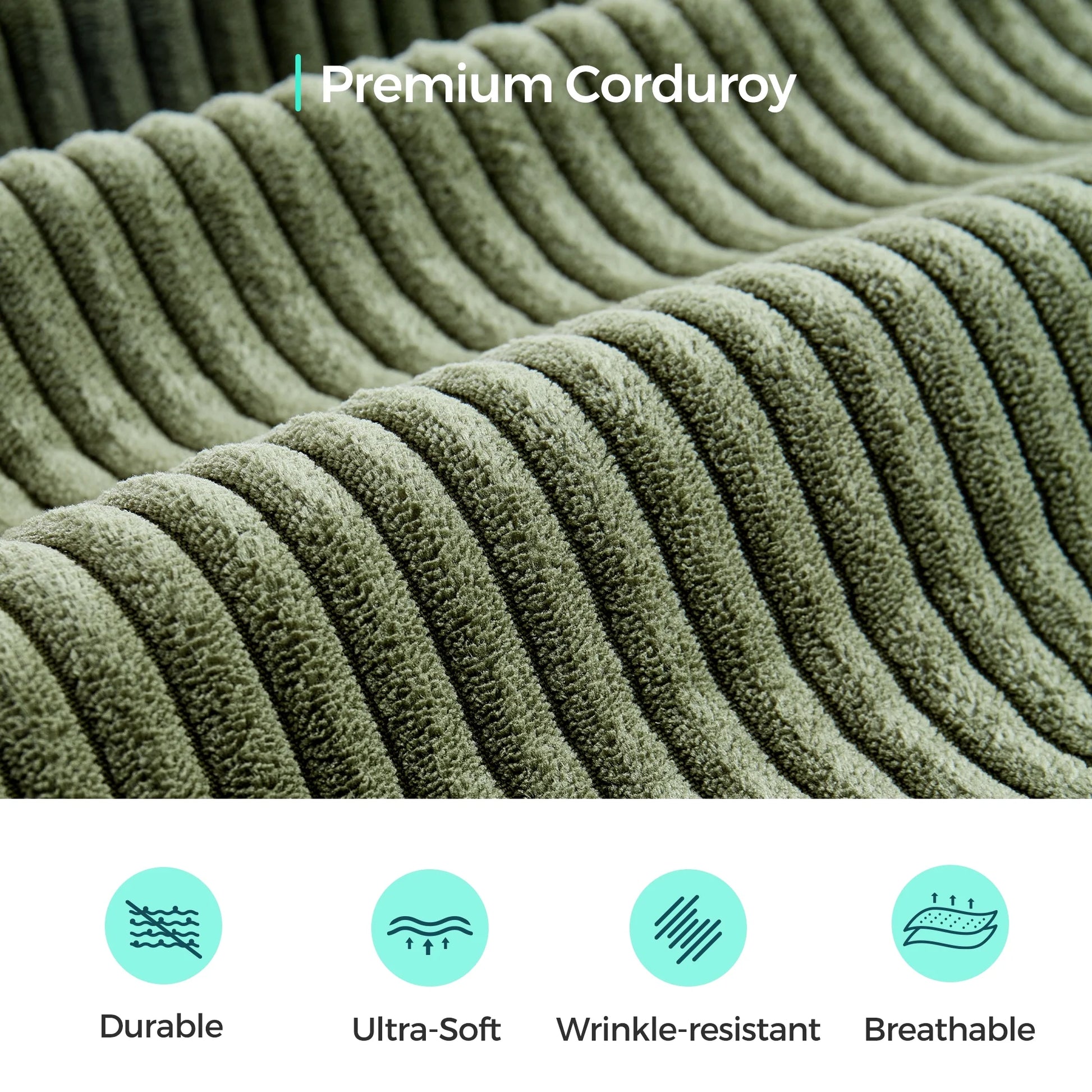 Oversized Modular Sectional Sofa, U-Shaped Cloud Sofa Couch with Corduroy Fabric, 4 Seat Sponge Sofa for Living Room, No Assembly Required, Green