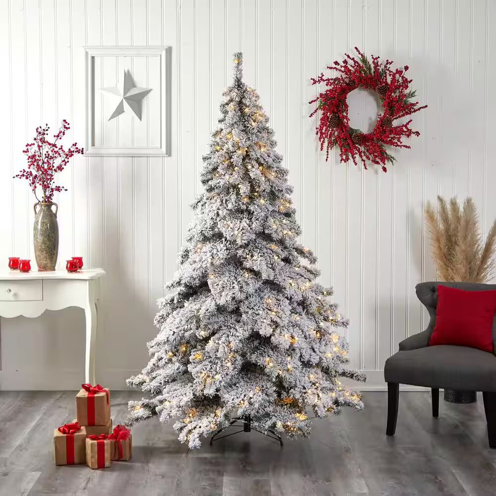 7 Ft. Pre-Lit Flocked Austria Fir Artificial Christmas Tree with 400 Warm White LED Lights and 1063 Bendable Branches