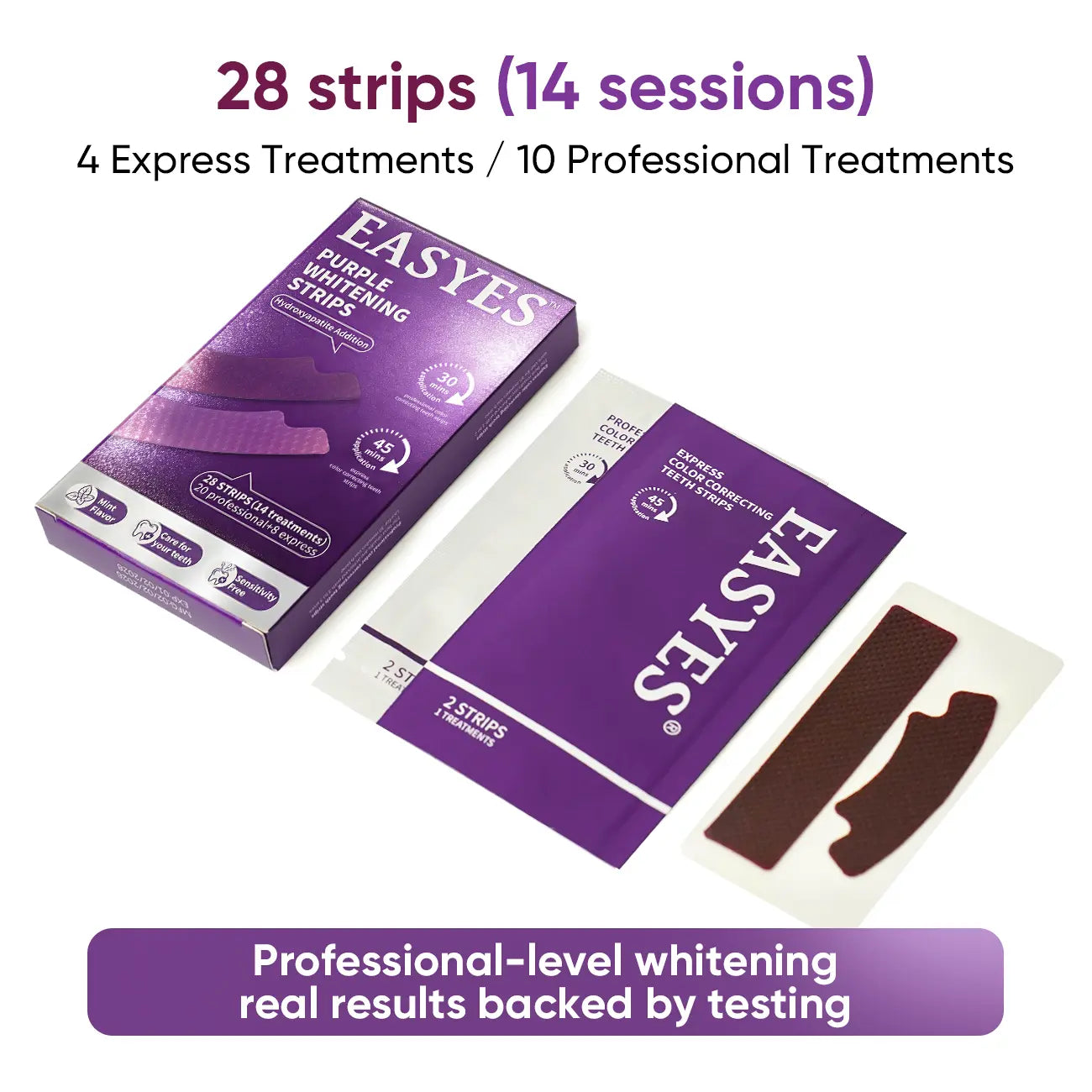 【Y】Easyes Purple Non-Slip Teeth Whitening Strips - Enamel Safe & Sensitivity Free 7/14 Whitening Sessions Combining Whitening and Colour Correction Residue-Free Non-Slip Dry Strip Technology