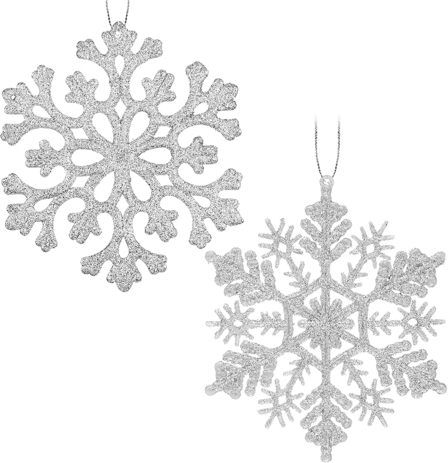 30PCS Christmas Glitter Snowflake Ornaments Plastic Snowflakes Ornaments-Xmas Tree Decorations,4.7-Inch(Silver)