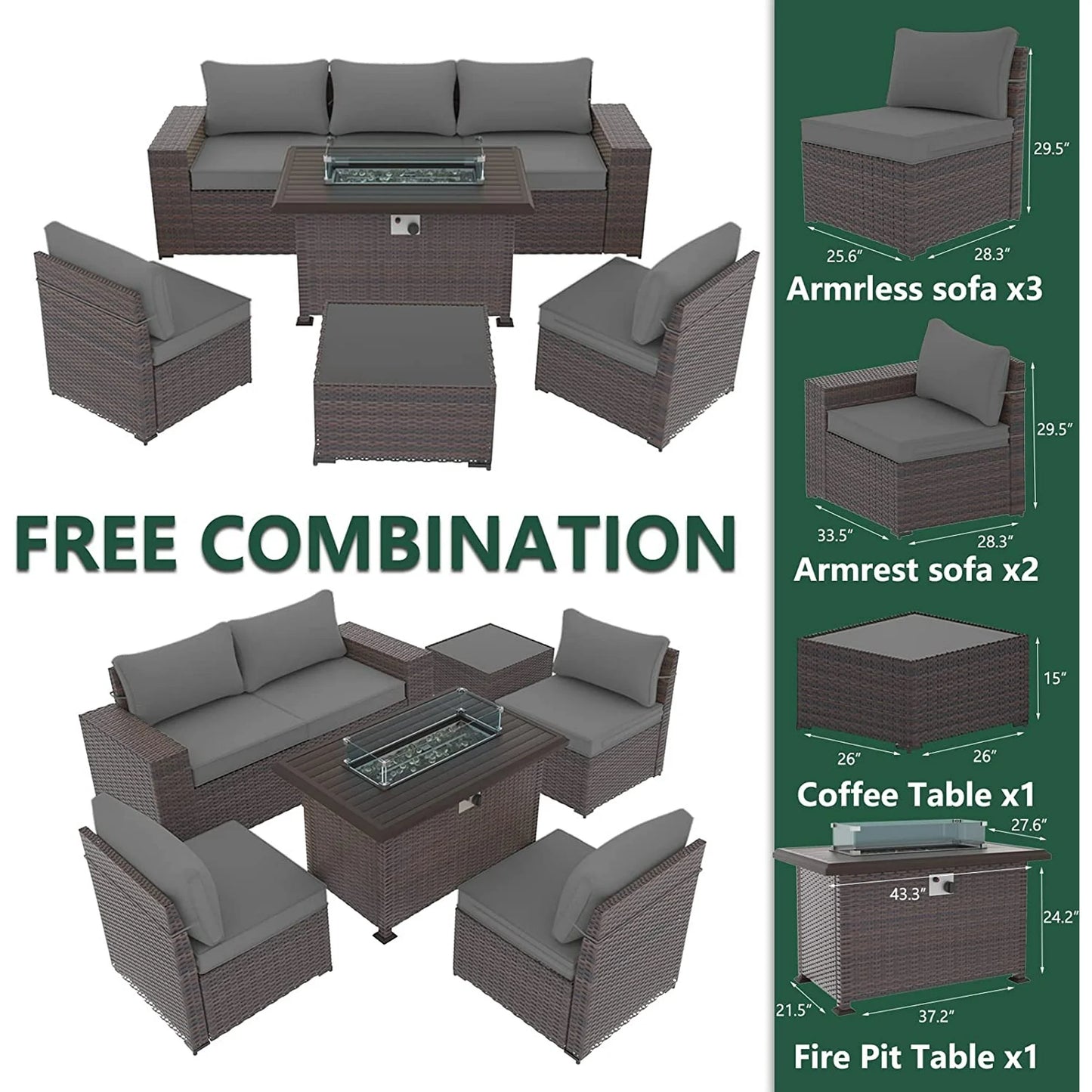 $899 13 PCS Outdoor Rattan Wicker Patio Furniture Set with Fire Pit Table & Swivel Rocking Chairs