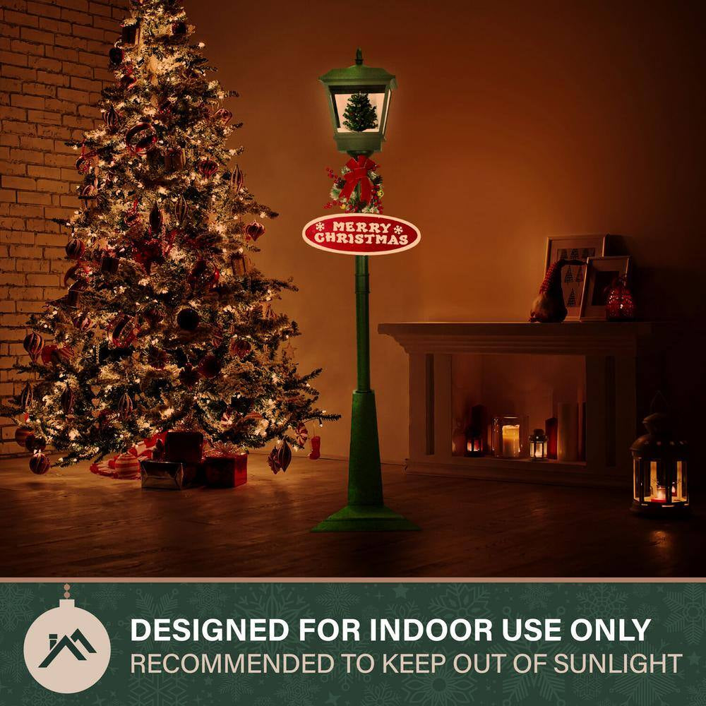 71 In. Green Christmas Square Street Lamp with Christmas Tree and Music