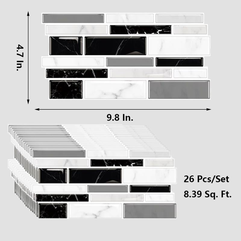 Aozey Marble Pattern Wall Sticker, 26 Pcs Backsplash Stick Tiles, Self-Adhesive Wall Stickers, Peel & Stick Wall Decal, Kitchen Bathroom Wall Decor Decorative Decorations Supplies Stars Ornaments