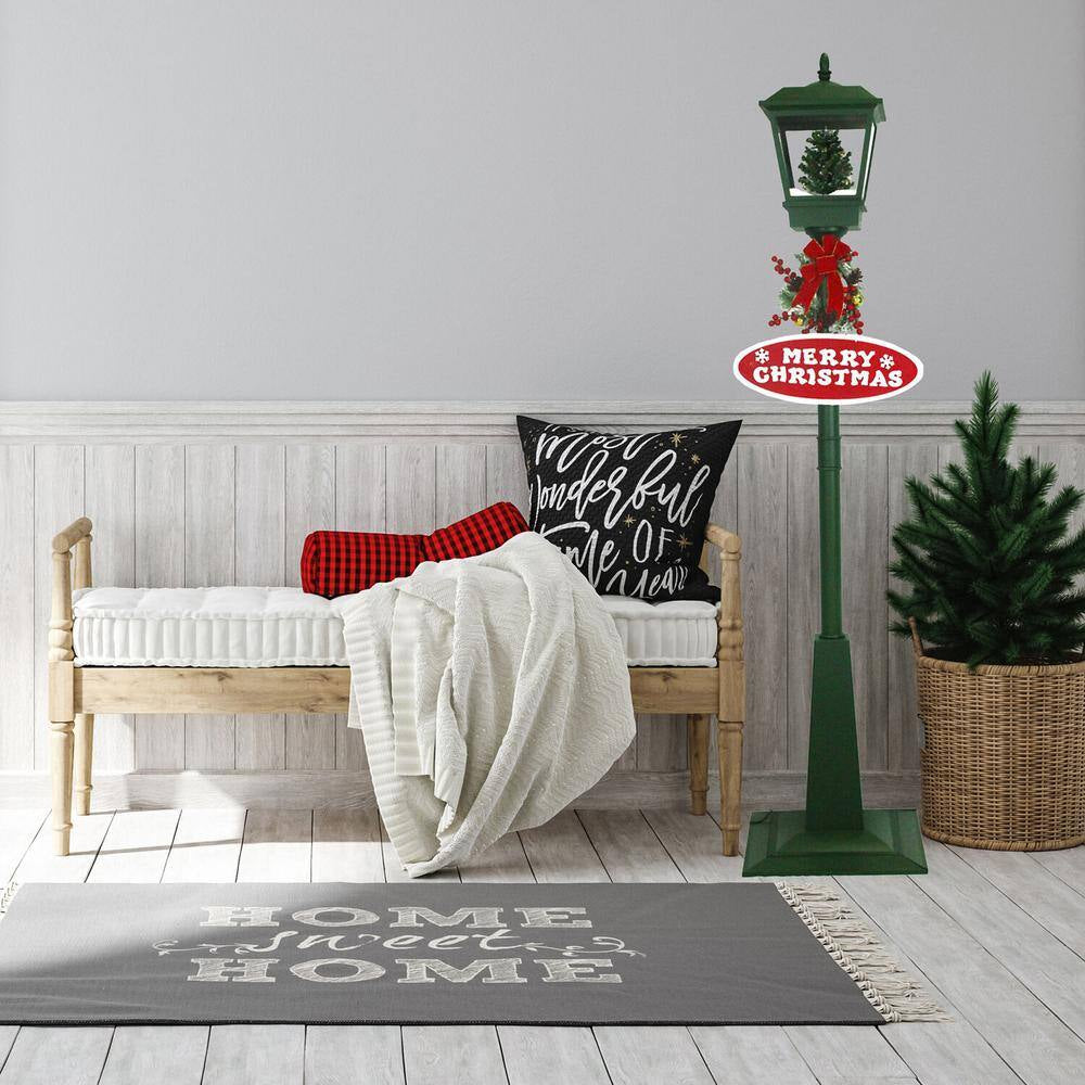 71 In. Green Christmas Square Street Lamp with Christmas Tree and Music