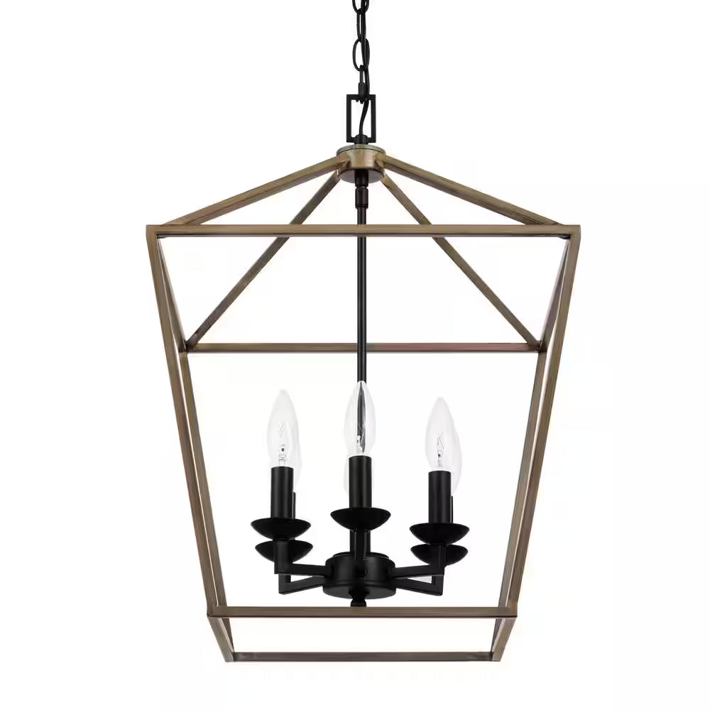 Weyburn 6-Light Black and Faux Wood Farmhouse Chandelier Light Fixture with Caged Metal Shade