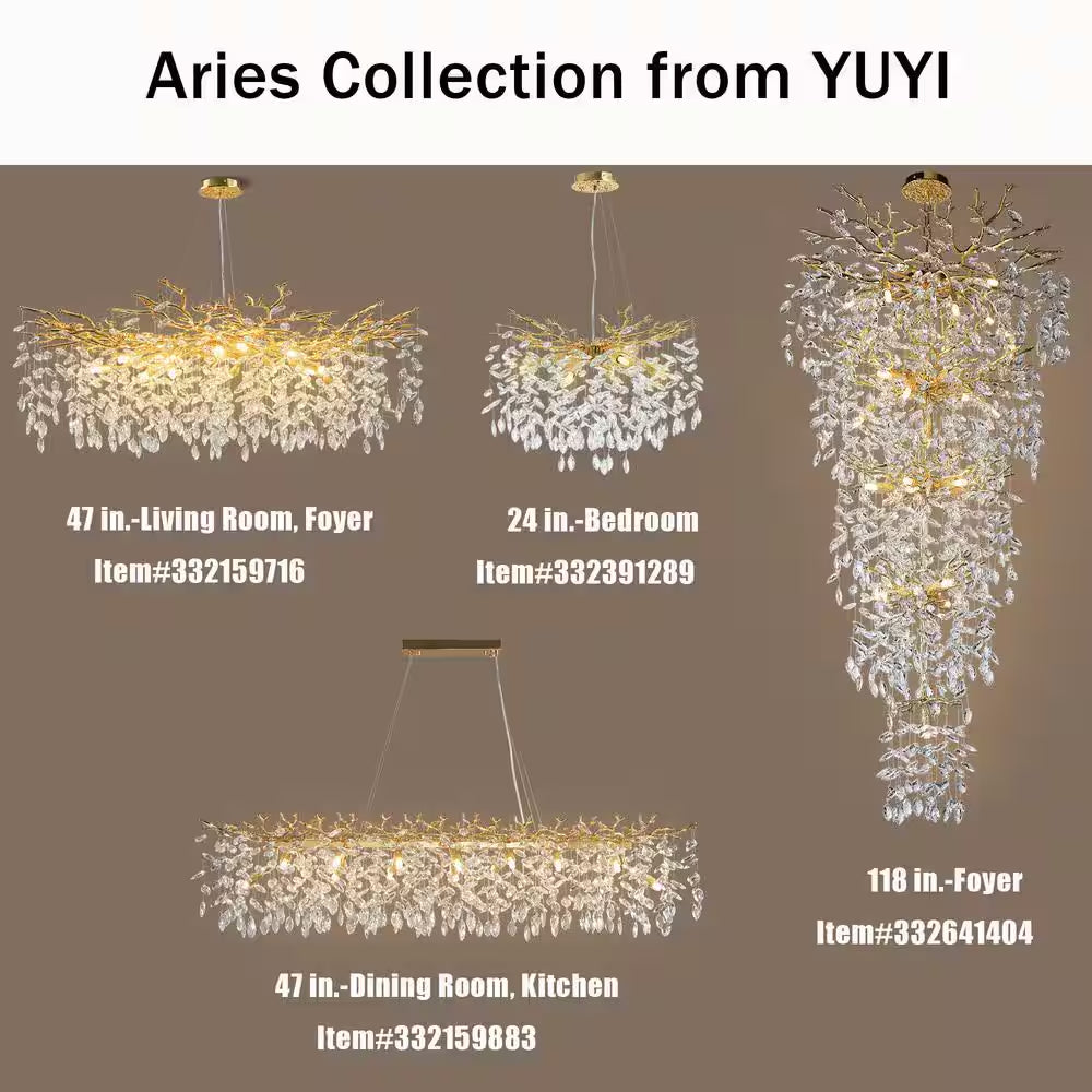 47.2 In. Modern 14-Lights Gold Luxury Crystal Linear Chandelier for Dining Room