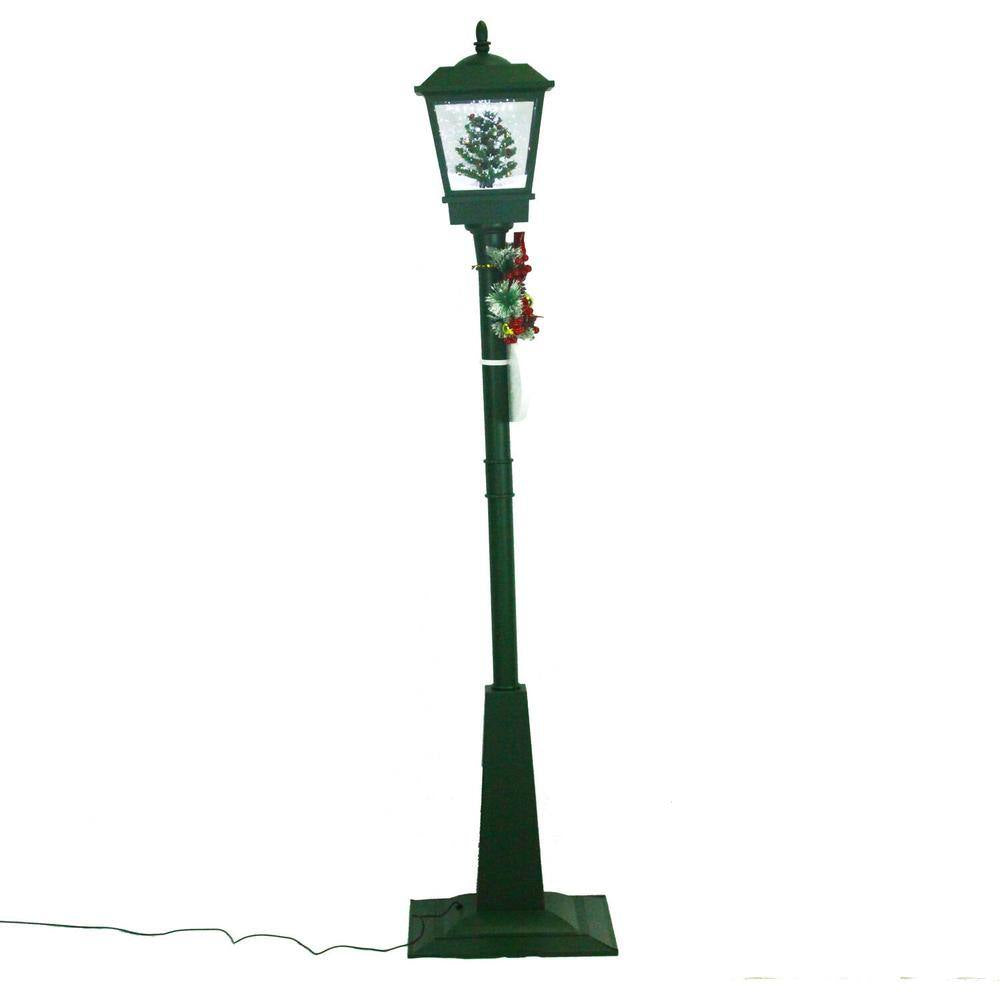 71 In. Green Christmas Square Street Lamp with Christmas Tree and Music